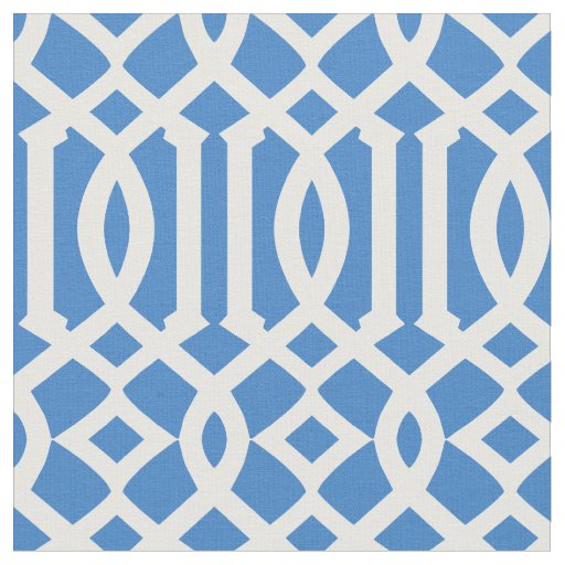 Chic Azure Blue and White Trellis Lattice Pattern Fabric