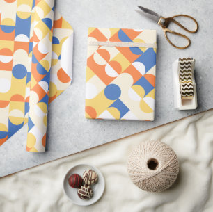 Chic Azure Blue Sunny Yellow Circles Art Pattern Wrapping Paper