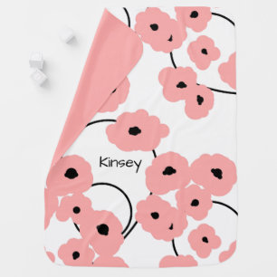 CHIC BABY BLANKET_MOD BLUE PINK AND BLACK POPPIES SWADDLE BLANKET