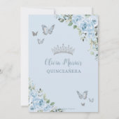 Chic Baby Blue Floral Butterflies Quinceañera Invitation (Back)