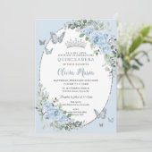 Chic Baby Blue Floral Butterflies Quinceañera Invitation (Standing Front)