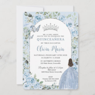 Chic Baby Blue Floral Princess Arch Quinceañera Invitation