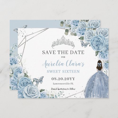 Chic Baby Blue Floral Quinceanera Sweet Sixteen Save The Date