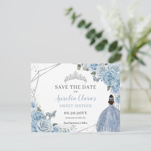 Chic Baby Blue Floral Quinceanera Sweet Sixteen Save The Date | Zazzle