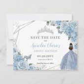 Chic Baby Blue Floral Quinceanera Sweet Sixteen Save The Date (Front)