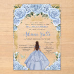 Chic Baby Blue Flowers Brown Princess Quinceañera Acrylic Invitations<br><div class="desc">Personalize this pretty baby blue floral Quinceañera / Sweet 16 birthday acrylic invitation easily and quickly. Simply click the customize it further button to edit the texts, change fonts and fonts colors. Featuring a girl dressed in a beautiful baby blue dress, chic baby blue flowers and butterflies. Matching items available...</div>