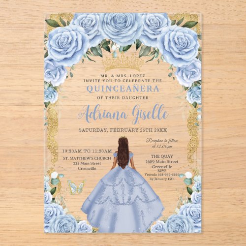 Chic Baby Blue Flowers Brown Princess Quinceañera