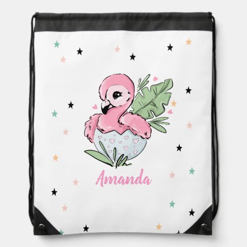 Chic Baby Flamingo Stars Princess    Drawstring Bag