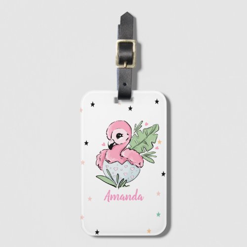 Chic Baby Flamingo Stars Princess   Luggage Tag