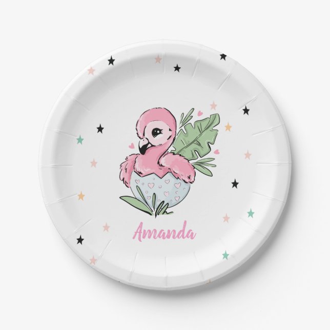 Chic Baby Flamingo, Stars, Princess  Paper Plates (Front)