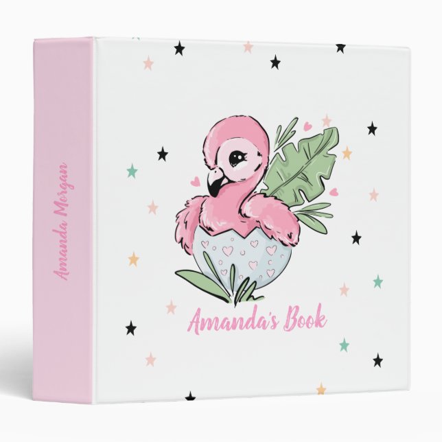 Chic Baby Flamingos, Stars, Princess   3 Ring Binder (Front/Spine)