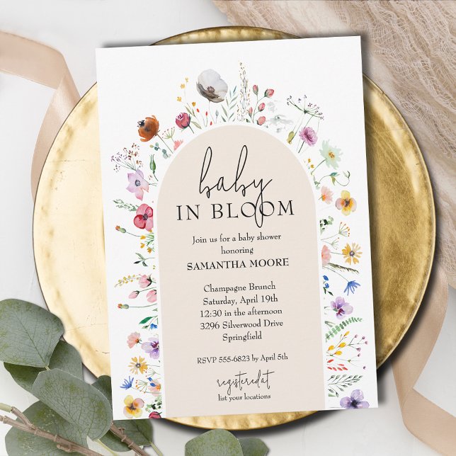 Chic Baby in Bloom Ivory Baby Shower Invitation (Baby in Bloom ivory baby shower invitations, INSTANT DOWNLOAD and/or PRINTED)