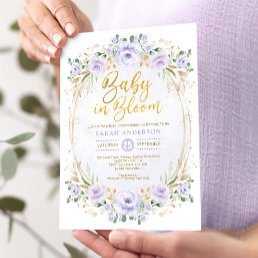 Chic Baby in Bloom Purple Gold Floral Girl Shower Invitation
