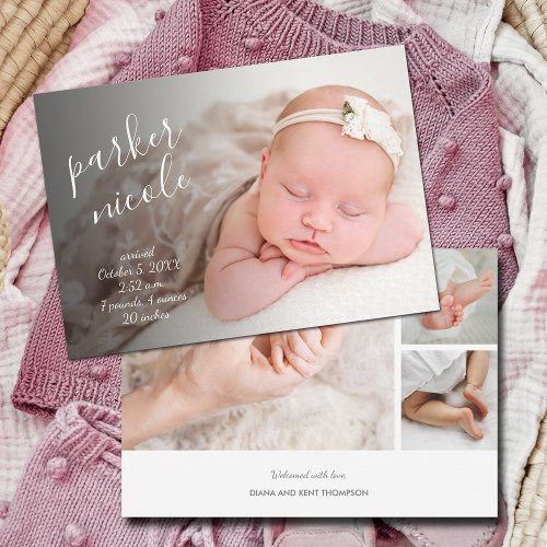 Chic Baby Photo Collage Birth Announcement