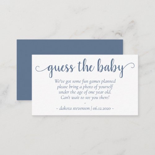 Chic Baby Shower  Dusty Blue Photo Game Request Enclosure Card