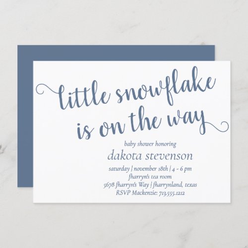 Chic Baby Shower  Dusty Blue Snowflake On the Way Invitation