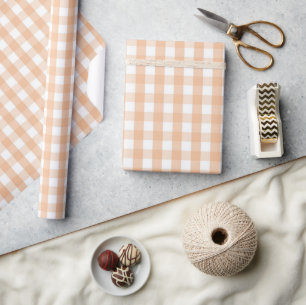 Chic Baby Shower  Pastel Peach Gingham & Plaid Wrapping Paper