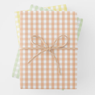 Chic Baby Shower Peach Green Yellow Gingham Plaid Wrapping Paper Sheets