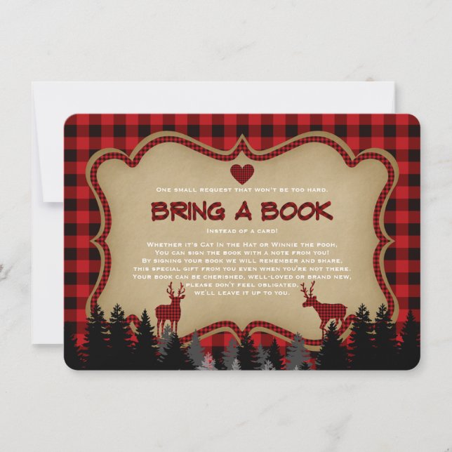 Chic Baby Shower Plaid Lumberjack Bring a Book Invitation (Front)