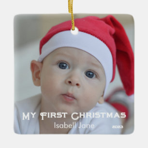 Chic Baby's First Christmas Newborn Photo Ceramic Ornament