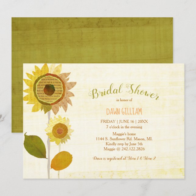 Chic Backyard Sunflowers Bridal Shower Invitation (Front/Back)
