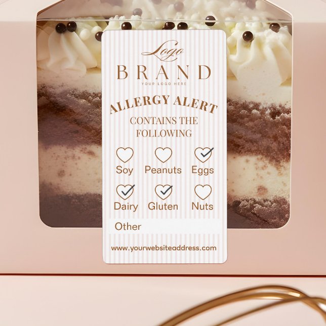 Chic Bakery Logo Allergy Alert Baked Goods Food Label (Pink Stripe Bakery Allergy Alert Baked Goods Food Label)
