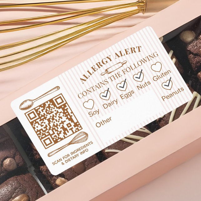 Chic Bakery Logo Allergy Alert Baked Goods QR Code Label (Chic Bakery Logo Allergy Alert Baked Goods QR Code Label)