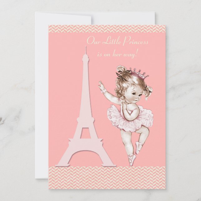 Chic Ballerina Eiffel Tower Chevrons Baby Shower Invitation (Front)