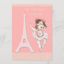 Chic Ballerina Eiffel Tower Chevrons Baby Shower Invitation