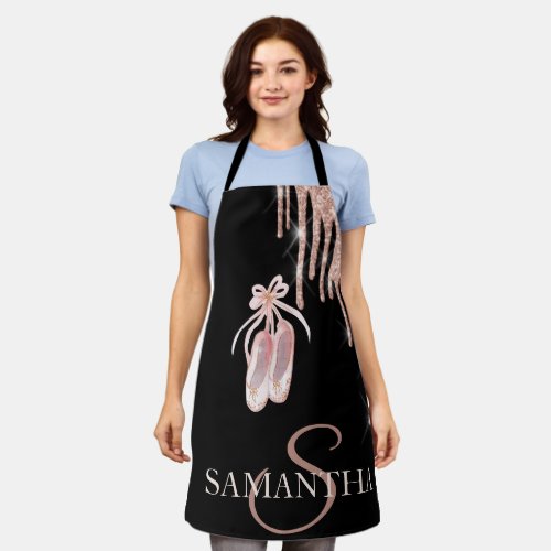 Chic Ballet Shoes Rose Gold Glitter Drips  Apron