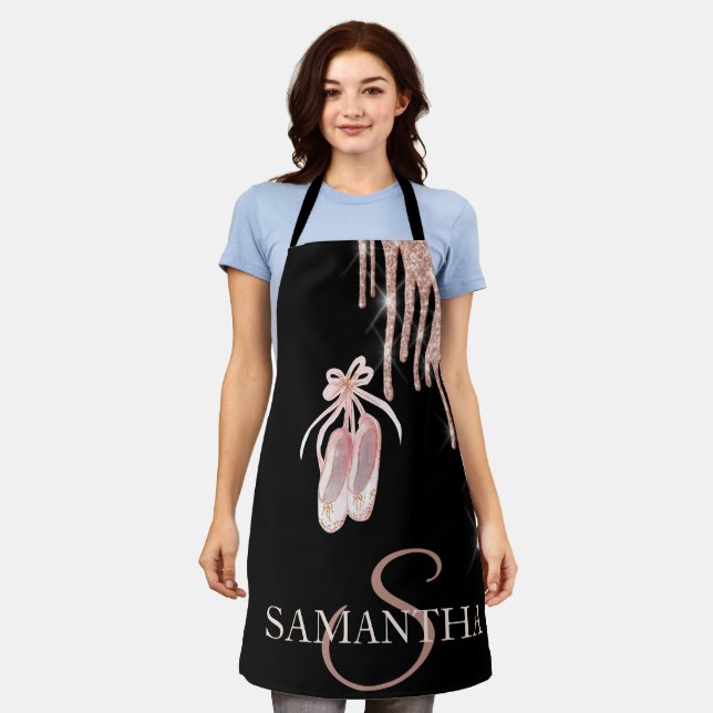 Chic Ballet Shoes Rose Gold Glitter Drips  Apron (Worn)