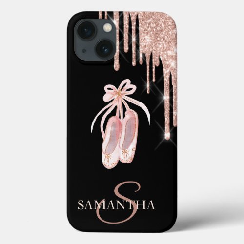  Chic Ballet Shoes Rose Gold Glitter Drips  Case