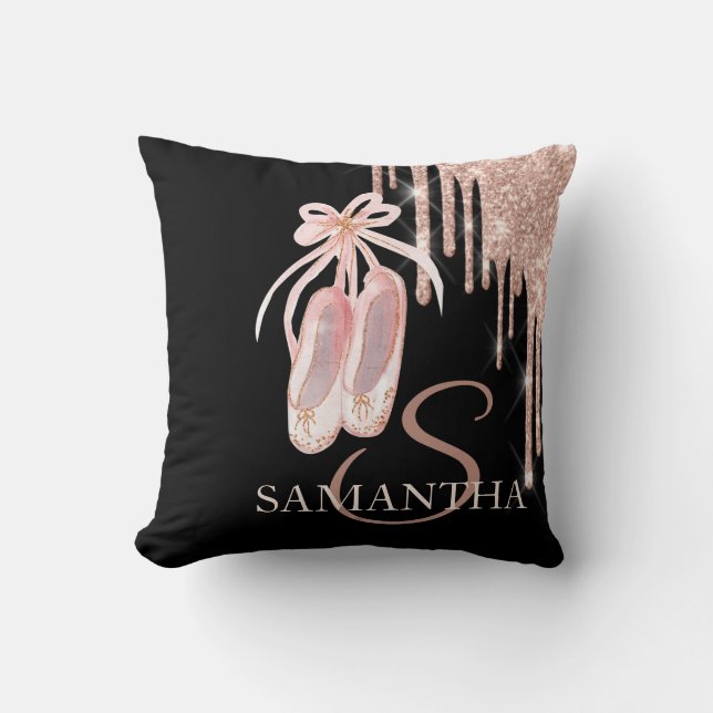 Chic  Ballet Shoes Rose Gold Glitter Drips   Throw Pillow (Front)