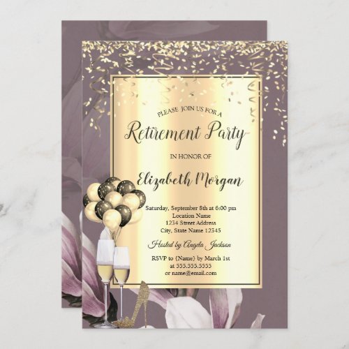 Chic Balloons Confetti Flowers Retirement   Invitation