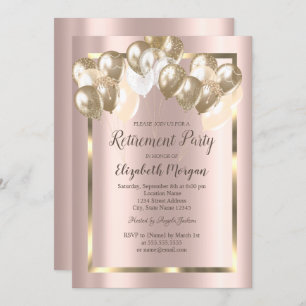Chic Balloons,Frame,Rose Gold,Retirement Invitation