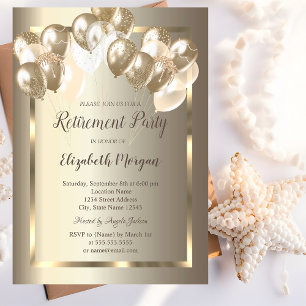 Chic Balloons,Gold Frame,Champagne Retirement Invitation