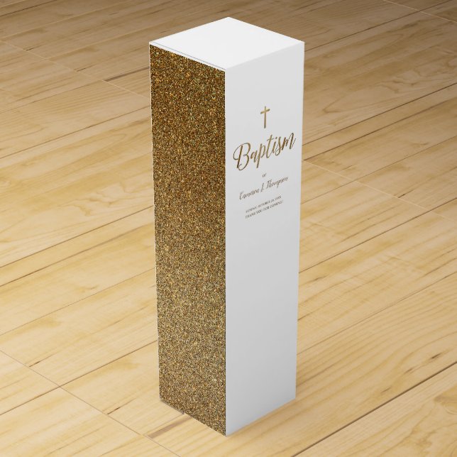 Chic Baptism Gold White Cross Spanish thank you Wine Box (Back)