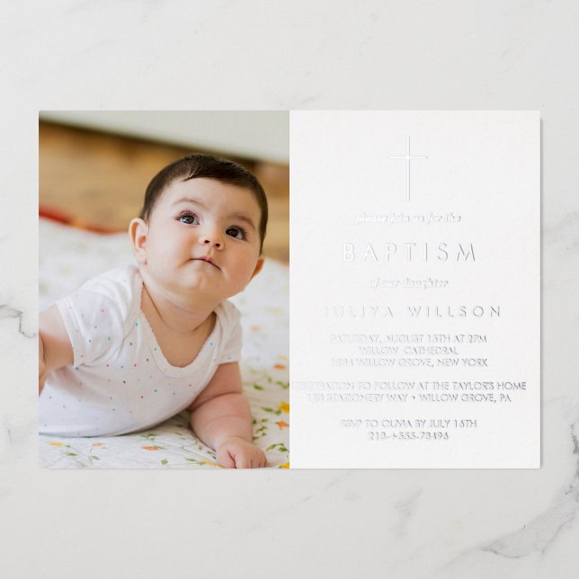 Chic  Baptism photo  Foil Invitation (Front)