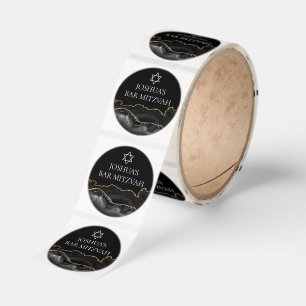 Chic Bar Mitzvah Party Black Gold Custom Classic Round Sticker