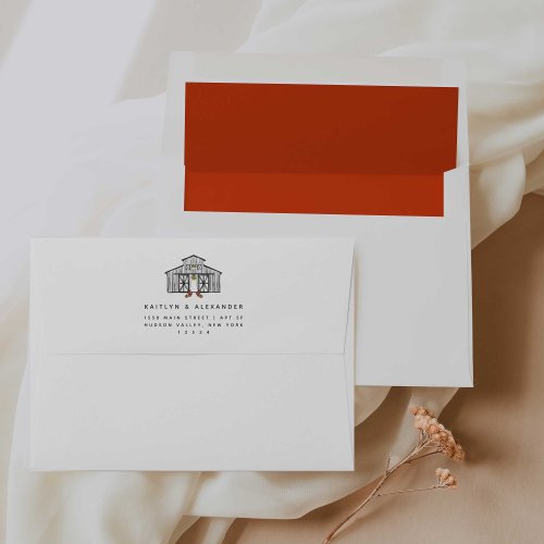 Chic Barn Orange Wedding Invitation Envelope