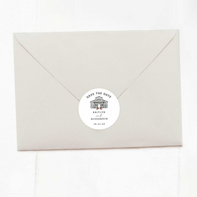 Chic Barn Save the Date Classic Round Sticker (Creator Uploaded)