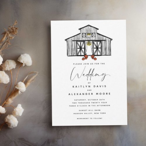 Chic Barn with Pumpkins Wedding Invitation