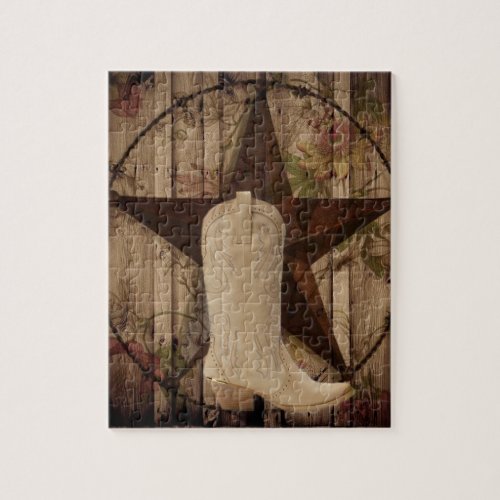 Chic barn wood Texas Star Western country cowgirl Jigsaw Puzzle