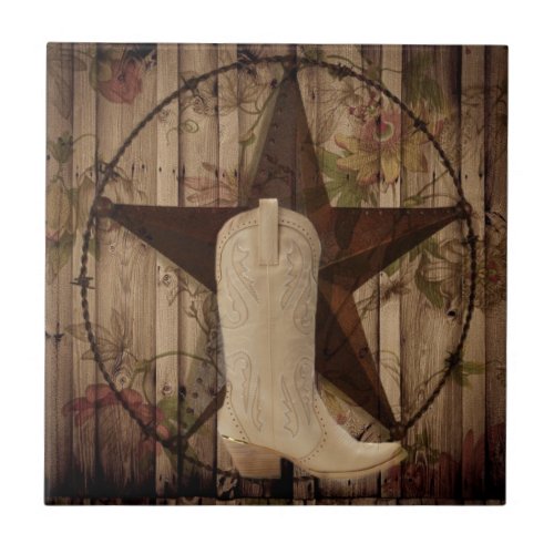 Chic barn wood Texas Star Western country cowgirl Tile