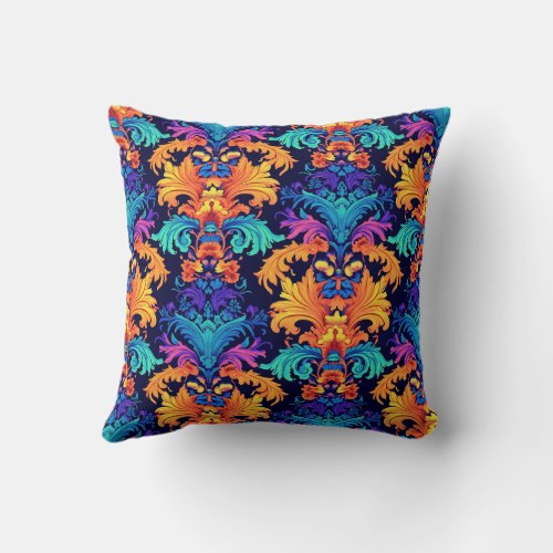 Chic baroque colorful pattern  throw pillow