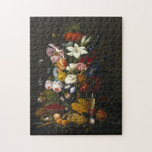 Chic Baroque Flowers Still Life Art Oil Painting Jigsaw Puzzle