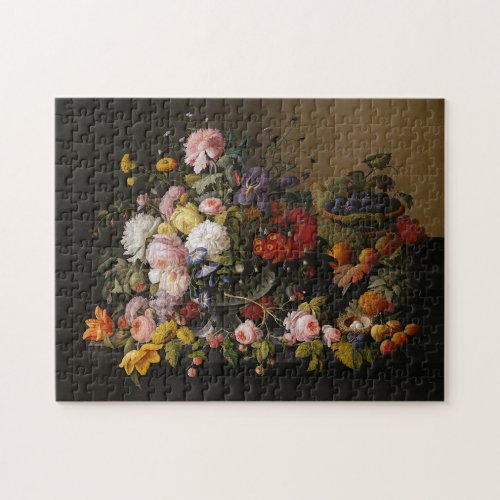 Chic Baroque Flowers Still Life Art Painting Jigsaw Puzzle