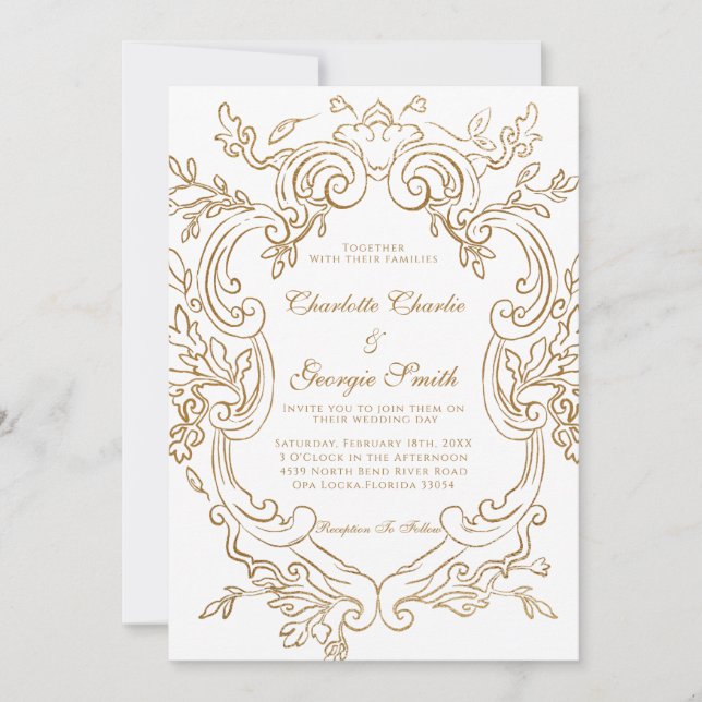 Chic Baroque Gold Ornate Frame Wedding  Invitation (Front)