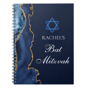 Chic Bat Mitzvah Navy Blue Gold Personalized Notebook