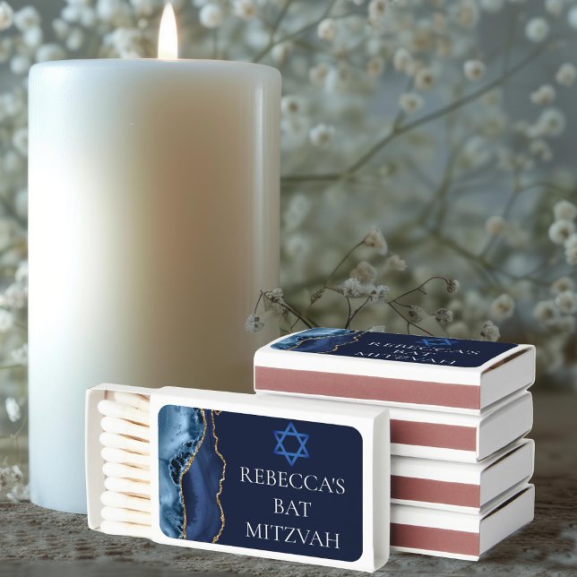 Chic Bat Mitzvah Party Navy Blue Gold Personalized Matchboxes (Creator Uploaded)
